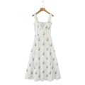 Romantic Apricot Floral Print Bow Ruched Midi Dress With Lace Lining For Women And Elegant Silhouette