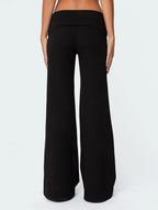 Casual Wide Leg Sweatpants Fold Over Waist Low Rise Flare Yoga Lounge
