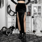 Punk High Waist Skirt With Bow Side Split Knee Length