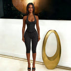 Cute Dots Design Halter Jumpsuit With Zipper Backless Sleeveless