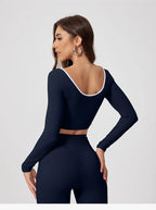 Woman Long Sleeve Seamless Round Neck Casual Yoga Clothes Gymwear Quick-Dry Running Workout Sportswear