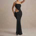 One Shoulder Backless Hollow Dress With Irregular Pleats And Tassel Patchwork