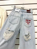 Vintage Vibe Embroidered Ripped High Waist Jeans Women