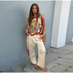 Boho Floral One Shoulder Camisole Tank Top With Asymmetrical Hem
