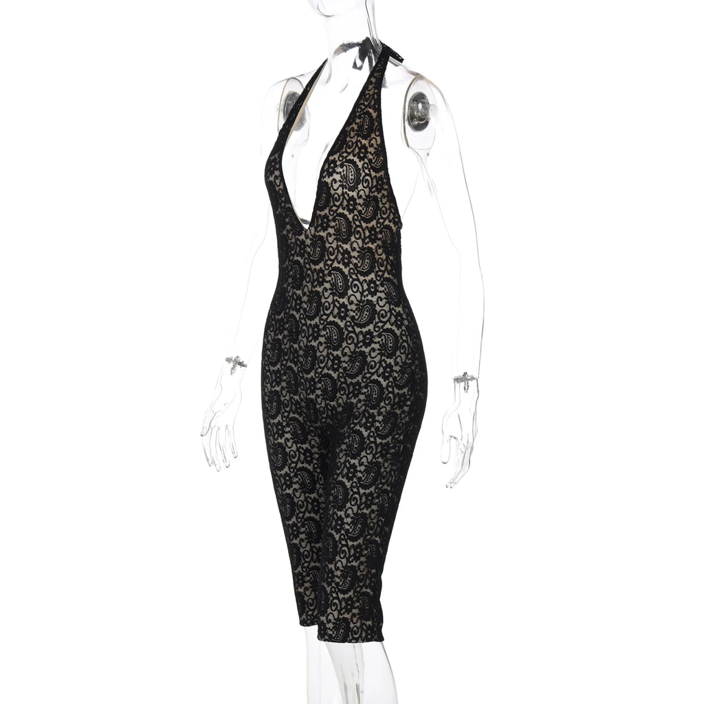Backless Halter Jumpsuit With Bandage Texture Slim Fit