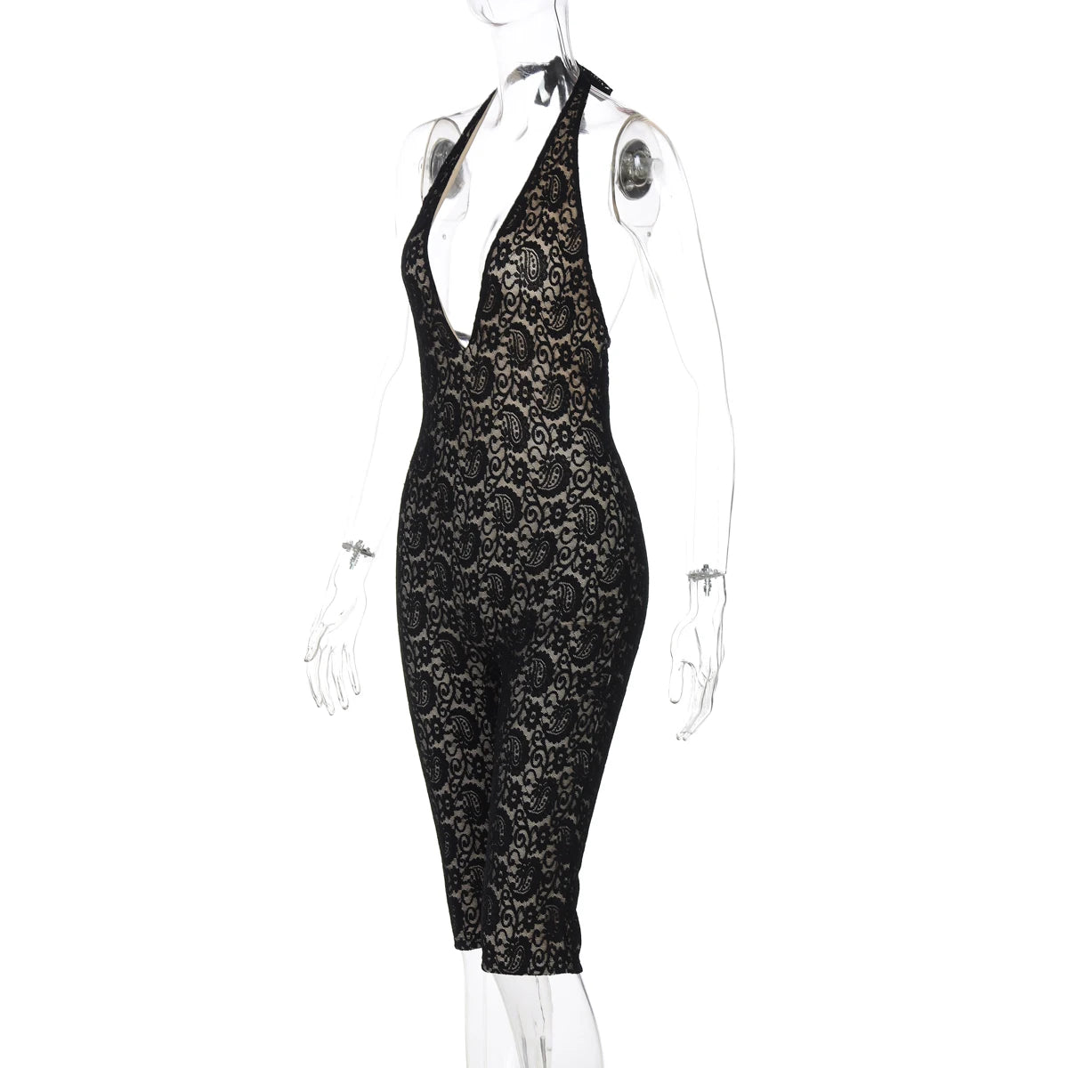 Backless Halter Jumpsuit With Bandage Texture Slim Fit