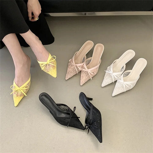 Butterfly Knot Pointed Toe Mules Breathable Mesh