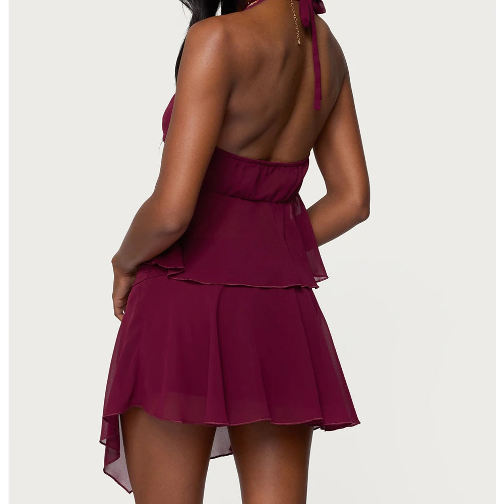 Retro Fairy Set With Sheer Mesh Halter Top And Mini Skirt