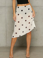 Retro Sheer Chiffon Dot Print Midi Skirt With Asymmetrical Hem
