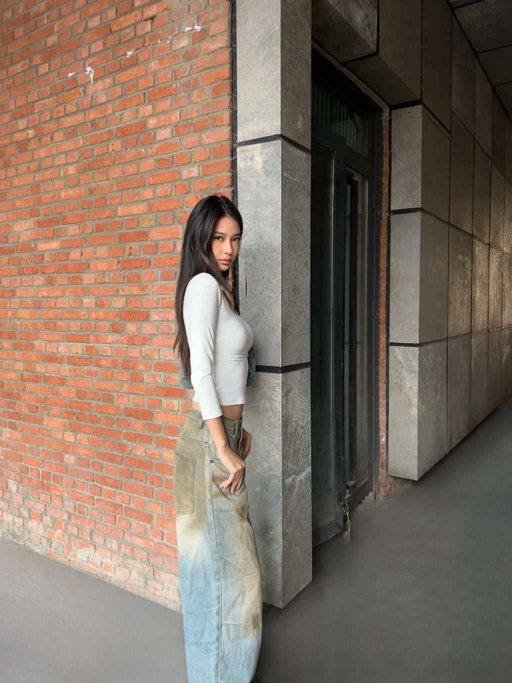 Long-Sleeve Slim-Fit Top With Multicolor High Elastic Base