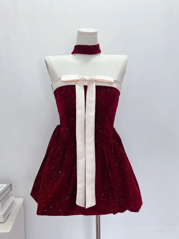 Mini Gothic Off Shoulder Dress In French Vintage Style Retro