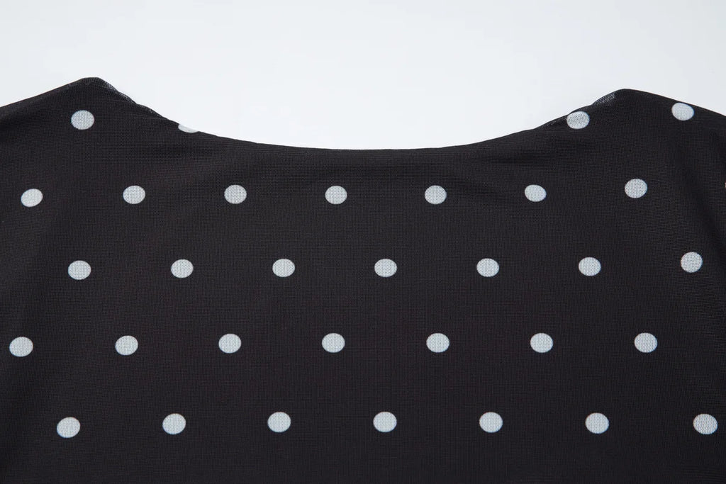 Dot Print Square Neck Mesh Tee