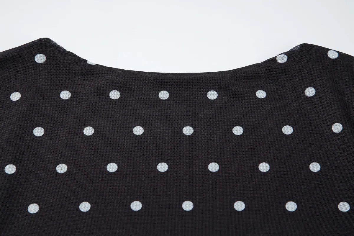 Dot Print Square Neck Mesh Tee