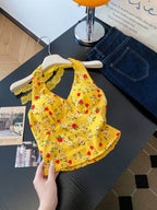 Retro Floral V Neck Halter Top