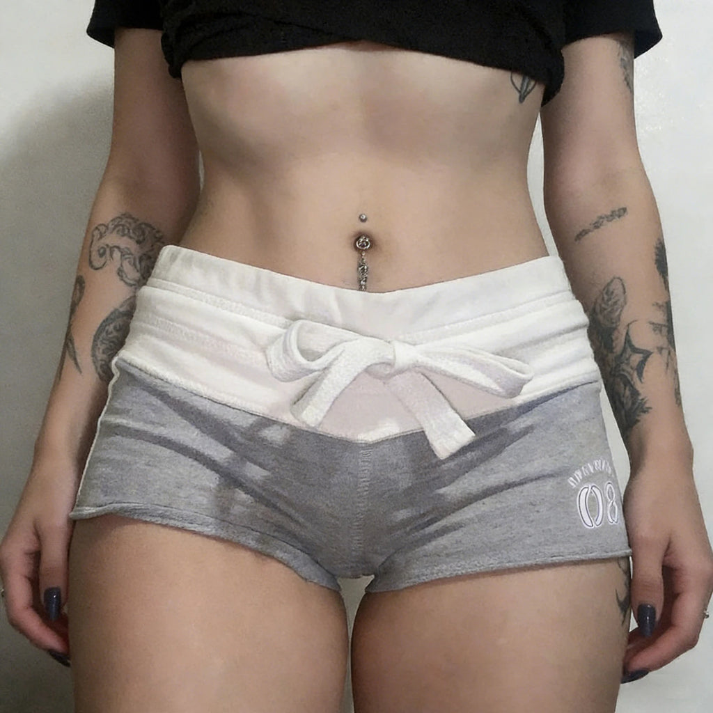 Patchwork Grunge Shorts With Adjustable Drawstring Waist