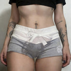 Patchwork Grunge Shorts With Adjustable Drawstring Waist