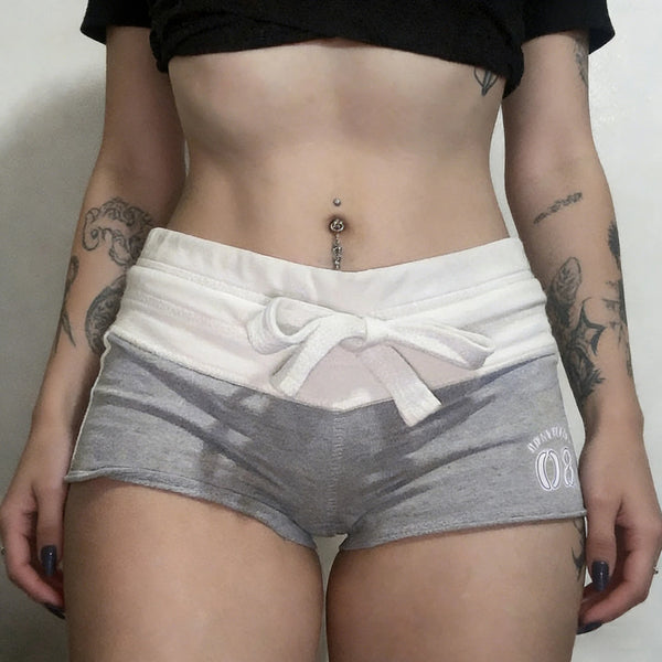 Patchwork Grunge Shorts With Adjustable Drawstring Waist