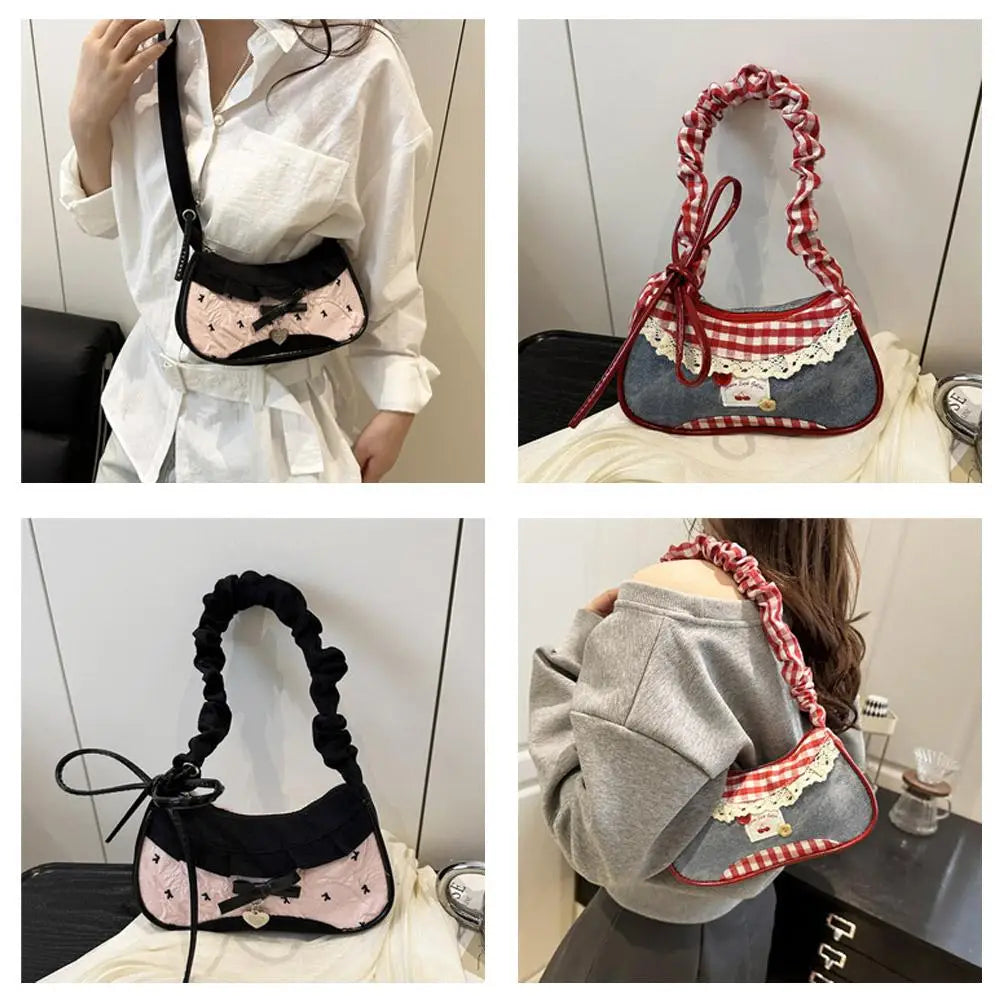 Lace Ribbon Tote With Stretchable Shoulder Strap Handbag