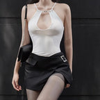 Halter Neck Bodysuit Sleeveless Bodycon Top Hollow Out