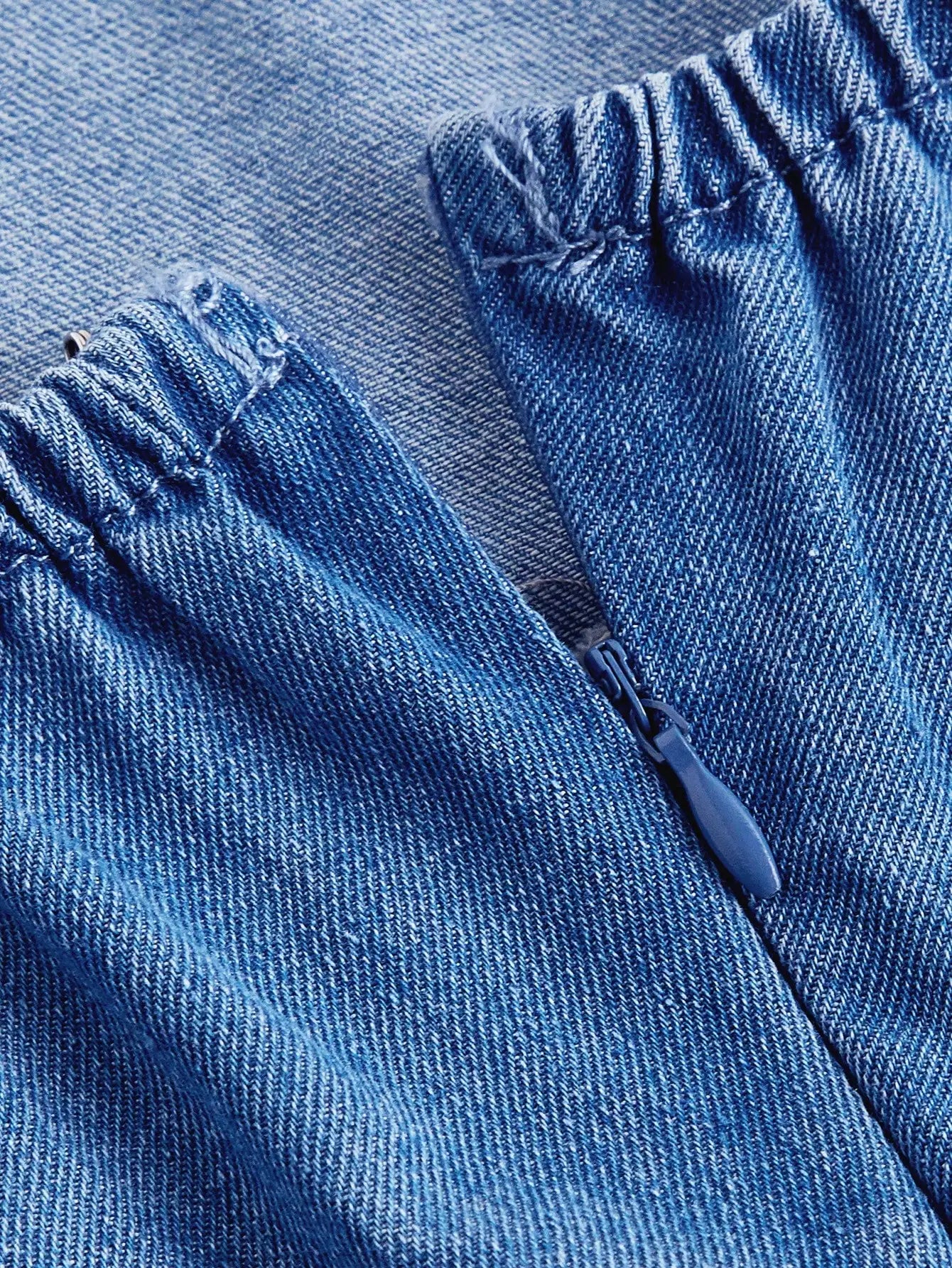 Vintage Denim Fishbone Dress With Thin Straps And High Rise A Line Flowy Hem