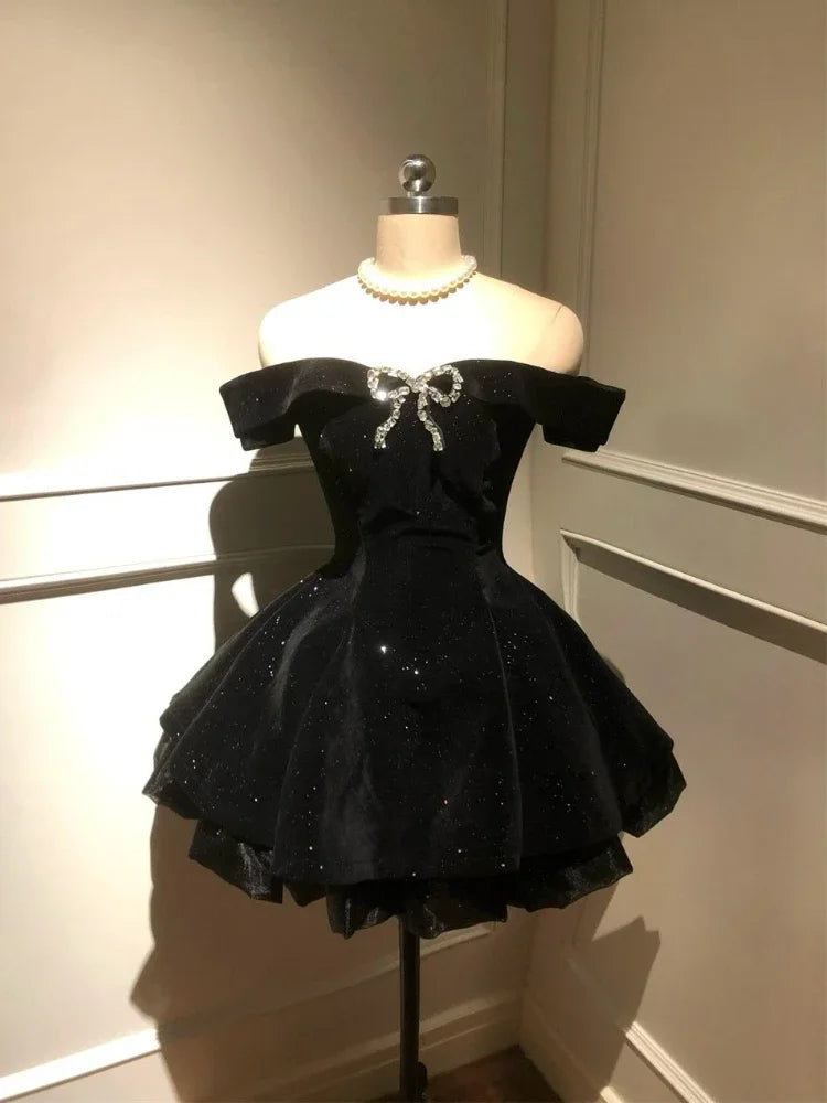 Mini Gothic Off Shoulder Dress In French Vintage Style Retro