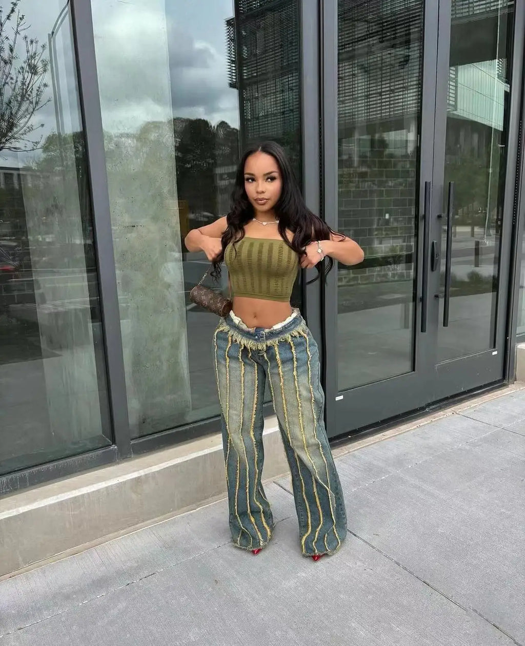 Wide Leg High Waist Denim Jeans For Women Chic Streetwear Straight Trousers With Drawstring