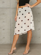 Retro Sheer Chiffon Dot Print Midi Skirt With Asymmetrical Hem