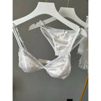 French Style Satin Lace Lingerie Set With Triangle Cups Wireless Soft Fabric Daily Wear