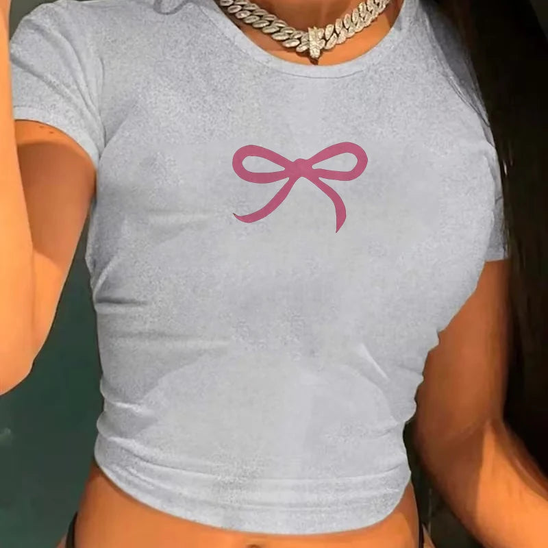 Vintage Pink Bow Graphic Crop Top
