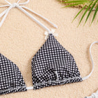 Plaid Dot Swimsuit With Neck Bow Tie Vintage Beachwear