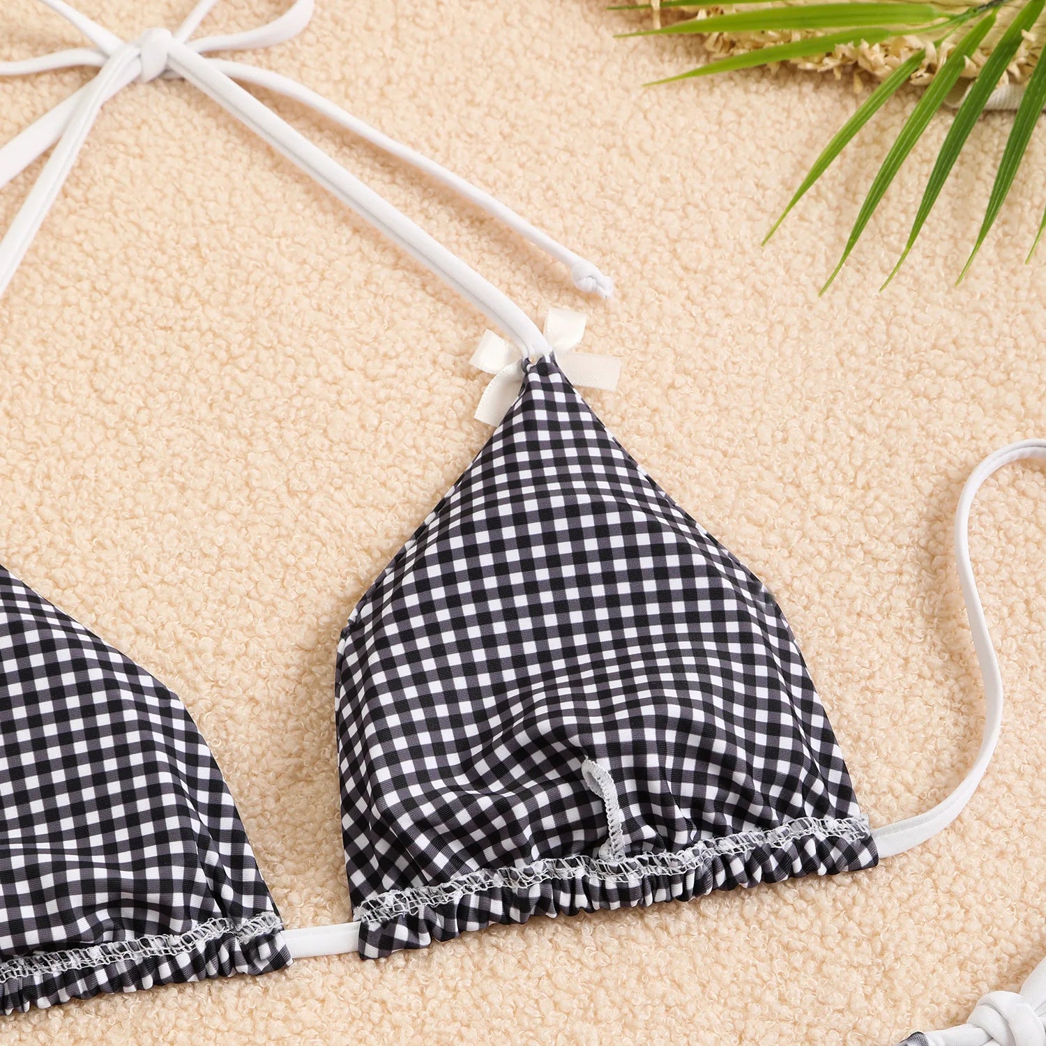 Plaid Dot Swimsuit With Neck Bow Tie Vintage Beachwear