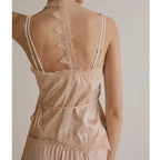 Coquette Aesthetic Satin Lace Trim Sleeveless Backless Asymmetrical Camisole Tanks