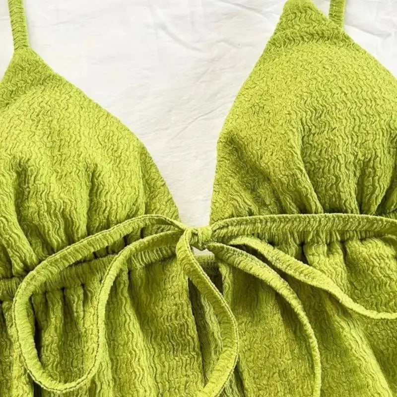 Verdant Cami Set With Drawstring Top And Elastic Waist Shorts In Soft Knit Fabric