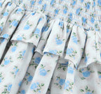 Flower Print Corset Ruched Elastic Body Sling Mini Square Collar Ruffles Hem Dress