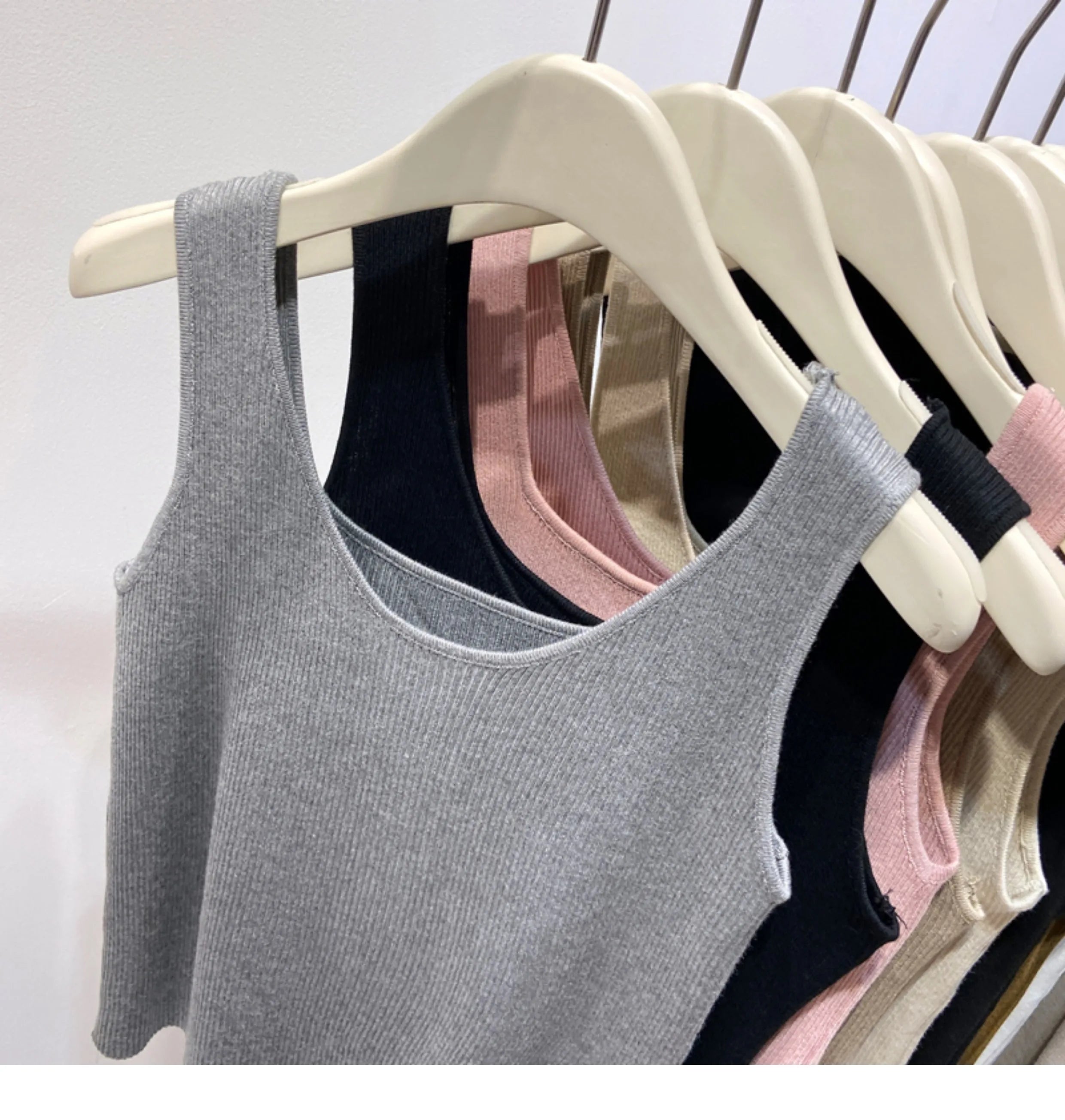 Knitted Strap Top With Clavicle Square Collar