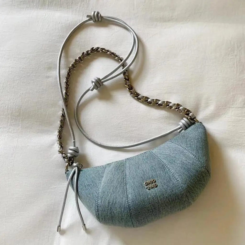 Retro Denim Crossbody Bag With Chain Ornament