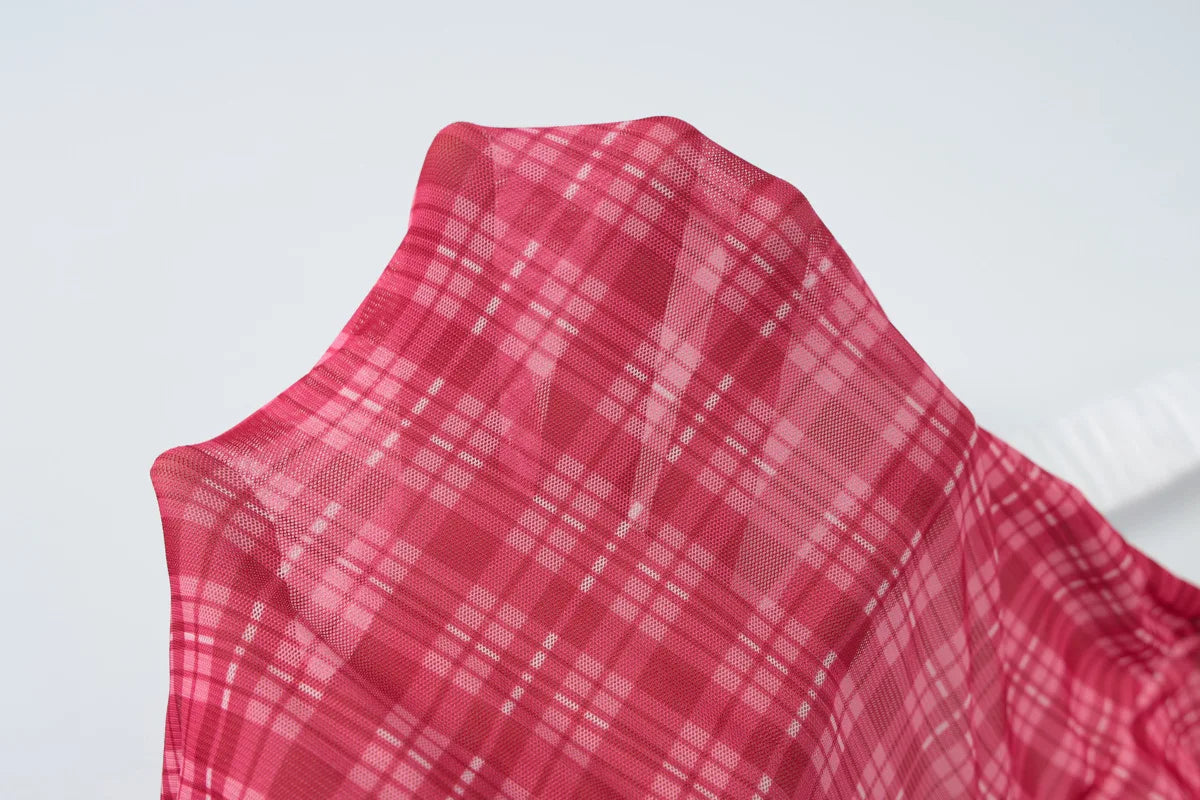 Coquette Plaid Set With Ruffle Trim Crop Top High Waist Shorts