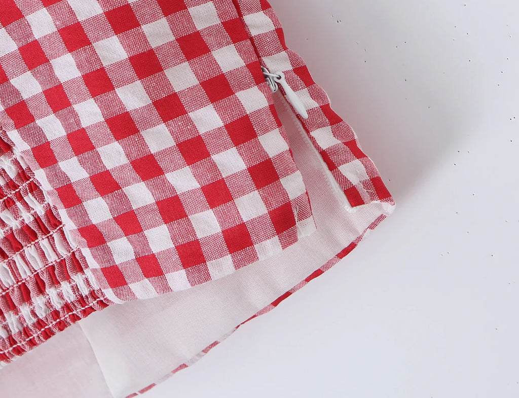 Red Plaid Corset Camis Lace Trim Bow Detail Bustier Sexy Top