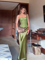 Two Piece Lace Up Top V Neck Sleeveless And A Line Skirt Set