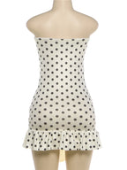 White Polka Dot Strapless Backless Tassel Bodycon Mini Dress