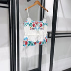 Romantic Floral Lace Embroidered Midi Set With Sleeveless Top And Side Slit Skirt