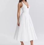 Women Ruffles Suspenders Dress Slim Solid Square Collar Sleeveless