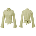 Cinched Waist Button Down Blouse With Back Tie Long Sleeve