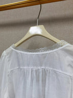 White Lace-up Women Blouse Cotton Bohemian Lace Splice Hollow out U Neck Lightweight Shirt