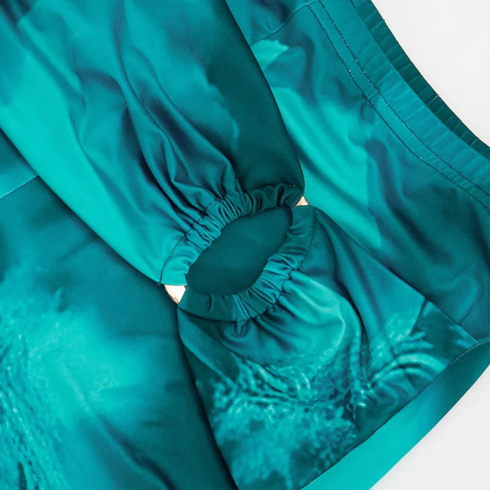Retro Tie-Dye Two Piece Set Halter Crop Top Backless Ruched Skinny Capri Pants