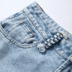 Side Hollow Out High Waist Jeans With Straight Leg Denim