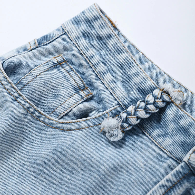 Side Hollow Out High Waist Jeans With Straight Leg Denim