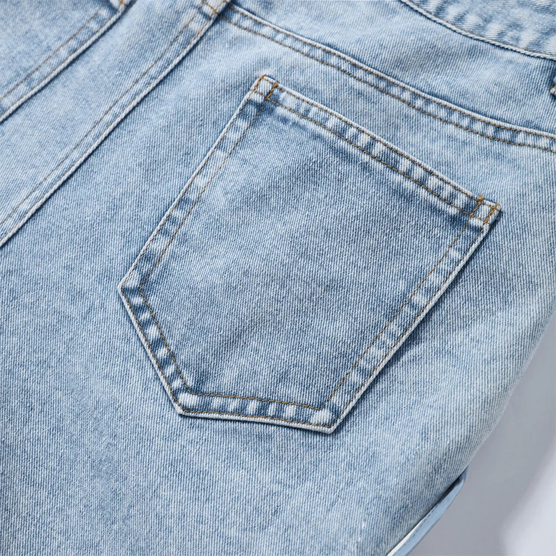 Side Hollow Out High Waist Jeans With Straight Leg Denim