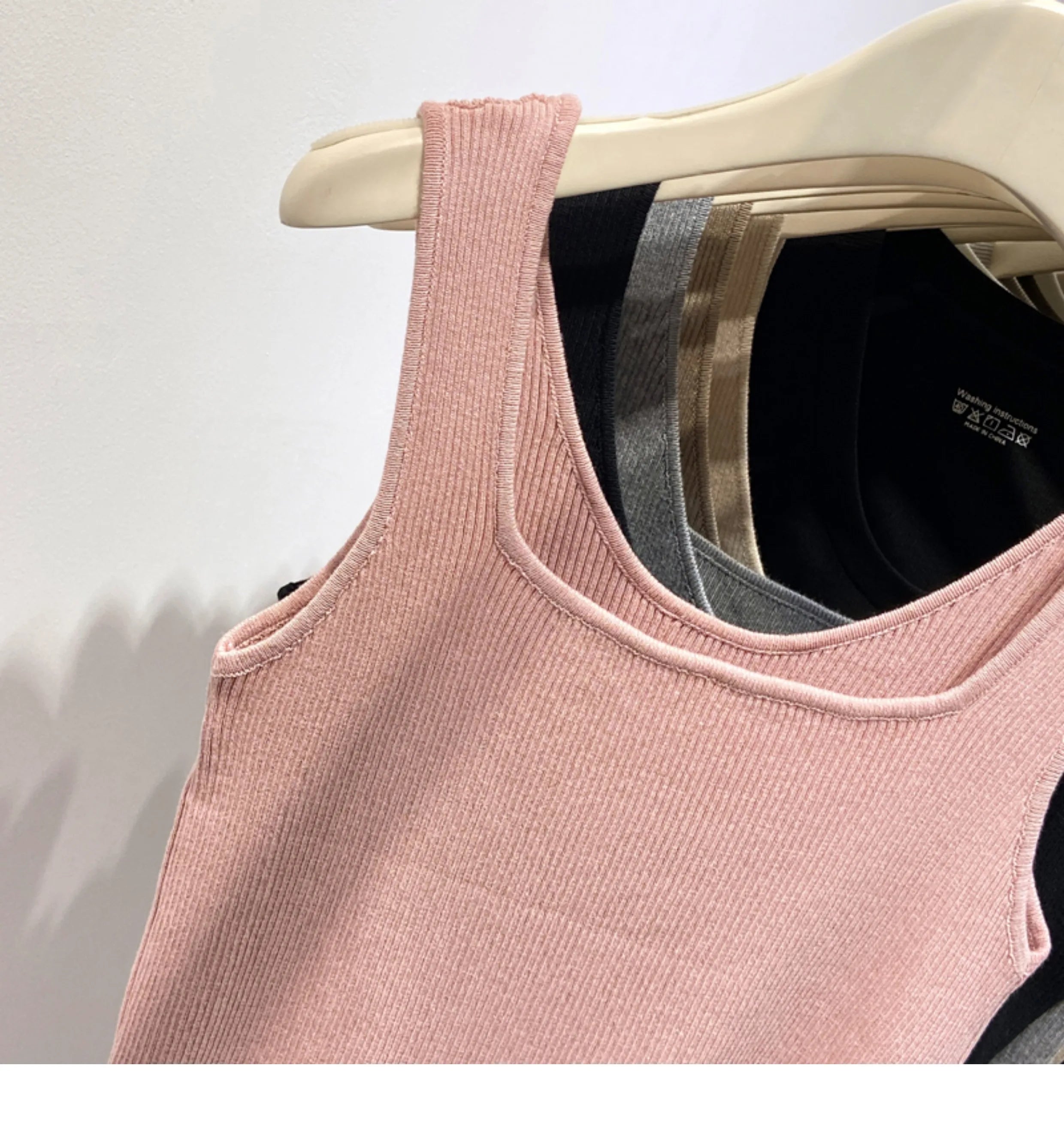 Knitted Strap Top With Clavicle Square Collar