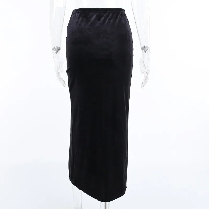 Punk High Waist Skirt With Bow Side Split Knee Length